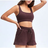Solid Sportswear 2 Two Piece Sets Women 2021 Crop Top And Drawstring Shorts Matching Suits Summer Athleisure Outfits