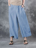 New Women's Nine-point Pants Simple Temperament Cotton Loose Casual Pocket Ladies Solid Color Nine-point Wide-leg