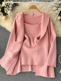 Casual Winter Knitted Two Pieces Suits Loose Midi Long Shawl Warm Coat+Bodycon Camisole Dress 2022 Women Sweater