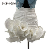 Casual White Skirt For Women High Waist Patchwork Asymmetrical Ruched Mini Skirts Females Summer Fashion 2022
