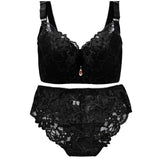 Plus Size Bra Set Push Up Bras and Panty Set Wide Back Underwire Lingerie Set White C / D Cup
