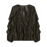 Summer Fashion V Collar Folded Folded Shirt Female
