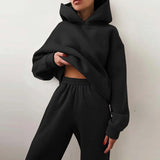 Women's Pure Color Casual Fashion Trousers Thick Sports Hoodie Set