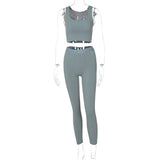 Sisterlinda Ribbed Knitted Fitness Tracksuit Women Two Piece Set Sexy Skinny Elastici Y2K Camis Tank Top+Pants Sporty