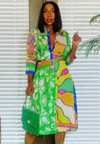 Elegant Print Button Up Long Sleeve Midi