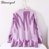 Sweater Oversize Pullover Women Striped Print Female Winter Warm Knitted Tops Women's Oversized Sweater For Women