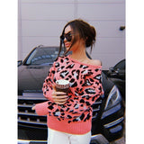 Autumn Winter Leopard Print Sweaters Hollow Sweater Pullover Women Casual Long Sleeve Open Back Tie Up Knitted Pullovers
