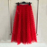 Mesh Skirt For Women High Waist Elastic Bow Ruffles Patchwork Summer Maxi Skirts 2020 Female Fashion Sweet