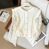 Foreign Style Spliced Chiffon Sleeved Sweater Women's 2024 Spring New Soft Wind Sweet Sweater Cardigan-Outfit
