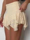Y2K Women Short Mini A-Line Skirts Casual High Waist Lace Floral Asymmetrical Hem Skirts Summer Party Clubwear 2024-Outfit