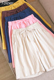 Women Cotton Linen Shorts Summer Solid All Match Loose Wide Leg Pants Korean Fashion Casual Female Y2K Shorts