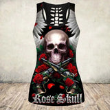Tops Women 3D Skull Printed Cut Out Back Tshirt Halloween Gothic Sleeveless Top Gym Workout Vest Fitness Shirt