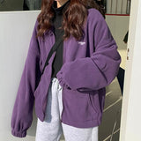 Plus Fleece Hoodies Streetwear Zip-up Turn-down Collar Oversize Jackets Causal Trendy Kpop BF Style Women