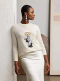 Women's Round-Necked Bear Cartoon Casual Free Sweater Raff Cashmere Knitted Shirt