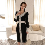 Bodycon Dress Women Autumn Winter Vintage Office Ladies