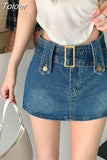 Sexy Punk Denim Micro Skirt Women Y2K Skort Summer Korean Belt Low Waist Slim Black Jeans Skirt Shorts Egirl