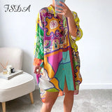 2021 Autumn V Neck Shirt Dress Women Long Sleeve Print Blue Loose Beach Sexy Green Party Casual