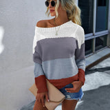 Stripes Sweaters Knitted Top Woman Loose O Neck Knitting Sweater Pullovers Spring Autumn Female Sweaters pull