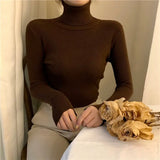 Solid Color Basic Versatile Turtleneck Sweater Thick Winter Long Sleeve Classic Knitted Bottoming Shirt Women Top