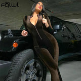 Streetwear Velvet One Piece Ladies Bodycon Jumpsuit Female Solid Long Sleeve Fitness Elastic Sexy Rompers Womens
