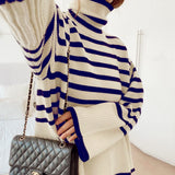 Casual Striped Turtleneck Sweater Oversized Pullover Women Loose Long Sleeve Tops 2021 Fall Winter Knitted Outwear