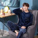 Winter Pajamas Thicken Warm Soft Flannel Pajamas Man Long-sleeved Sleepwear Couple Homme Nightwear