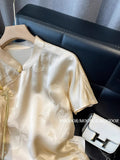 Chinese Jacquard Side Skirt Acetic Acid Satin Shirt National Style Women's Dress 2024 New Improved Cheongsam Simple Blouse-Outfit