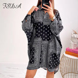 2021 Autumn V Neck Shirt Dress Women Long Sleeve Print Blue Loose Beach Sexy Green Party Casual