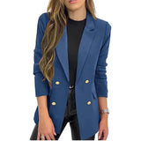 Toloer New Small Suit Coat Women's Solid Color Casual Long Sleeve Lapel Button Autumn Coat-Outfit