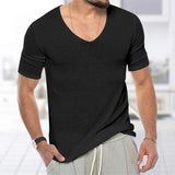 Men's Thin V-Neck Solid Knitwear Summer Short-Sleeved Knitted T-Shirt