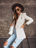 Winter 2021 New Women Fashion White Black Blazers and Jackets Chic Button Office Suit Coat Ladies Elegant Outwear
