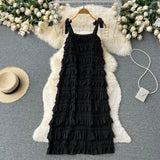 Ruffled Solid Women Summer Dress 2022 Zipper French Style Elegant Temperament Ladies Long Beach Sweet