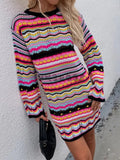 Multicolor Strip Round Neck Long Sleeve Sweater