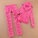 / Fall/2020 Women's Brand Velvet fabric Tracksuits Solid color Velour suit women Track suit Hoodies and Pants sapphire