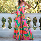 Summer New Commuting Style French Dress Deep V-Neck Bare Back Sling Print