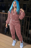 Casual Fleece Zipper Long Sleeve Top And Pant 2 Piece