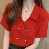 Blouses Top Women Short Sleeve Chifffon Blouse Shirt Tops Women Blusas Mujer De Moda 2021 Verano V-Neck Blouse Women