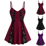 Spaghetti Strap Tank Top women Lace Insert Gothic Style Sleeveless Shirts Summer Ladies Punk Sling Tops Goth Camis Tshirts