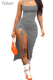 Color Spaghetti Strap Ruched Drawstring Long Party Dress Women 2023 Summer Low Neck Sleeveless Side High Split Prom