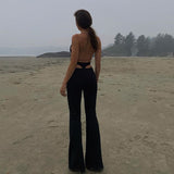 Back Triangle Hollow out Patchwork Streetwear Straight Women's Pants Summer High Waist Pant Trousers Sexy Casual