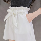 Women Korean Style Casual Chic Simple High Quality Womens All-match Loose Elastic Waist Solid Sashes Elegant