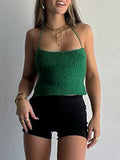 2022 Summer Y2K Green Knitted Strapless Crop Top Women Sleeveless Patchwork Vintage Bandage Sexy Tank Tops