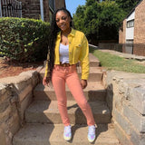 Streetwear Yellow Black Denim Jacket Women Outwear Bodycon Jeans Jackets Women Coat Casual Ladies Cropped Jackets