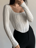 Asymmetric Creped White Long Sleeve Crop Top-Outfit