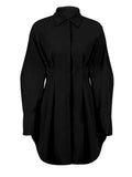 Pleated Womens Blue Dress Long Sleeve Spring Summer Bodycon Shirts Dress Office Ladies Turn Down Collar Mini