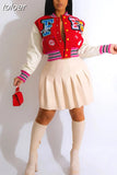 Autumn Letter Print Patchwork Varsity Jackets Casual Outfit For Women 2023 Long Sleeve Button Up Cropped Jacket
