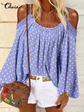 O-neck Bohemian Blouse Holiday Flare Sleeve Women Off Shoulder Blusas Summer Lace Stitching Fashion Spaghetti Strap
