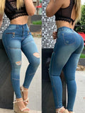 Winter Blue High Waist Zipper Fly Fit Ripped