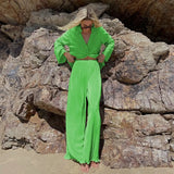 Pleated 2 Piece Women Pants Sets Loose Shirts And Wide Leg Long Pants Suit Ladies Outfits Fashion Office Two