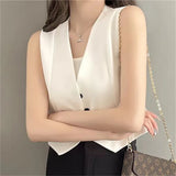 Toloer Vest Women's Vest Outside The New 2024 Autumn White Slim Sleeveless Short Vest Jacket Clip-Outfit